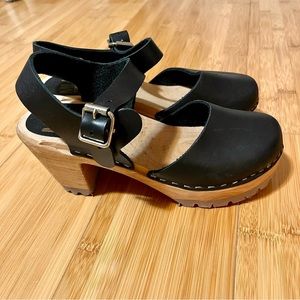 MIA Black Wooden & Leather Clogs NWOT